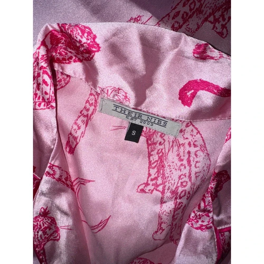 Their Nibs Pink Leopard Moon‎ Satin Pajama Set Long Sleeve Button Down Small